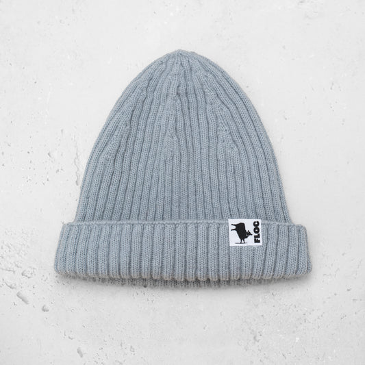 WOOL RIBBED BEANIE - SILVER SKIES